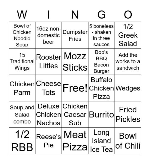 WINGO Wednesday!  Bingo Card