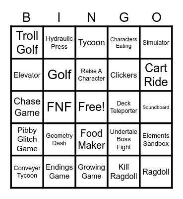 Castle App Games Bingo Card