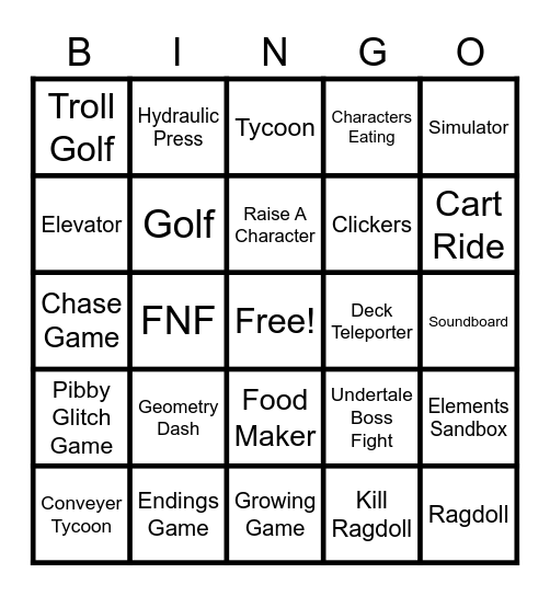 Castle App Games Bingo Card