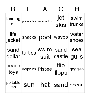 Beach Bingo Card