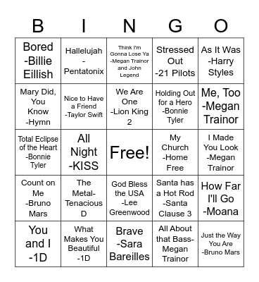 Musical Bingo Card