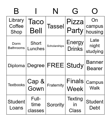 Graduation Bingo Card