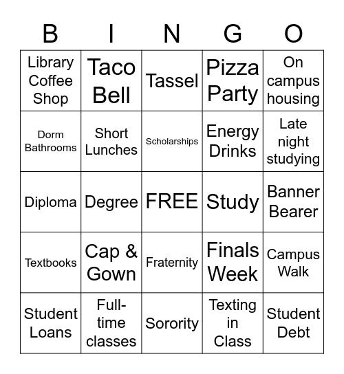 Graduation Bingo Card