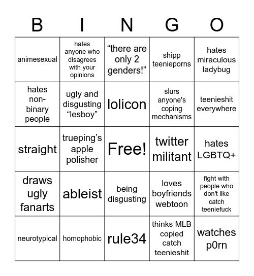 catchteenieping fan bingo Card