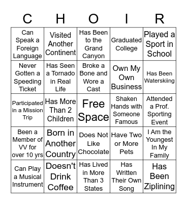 Getting To Know Each Other Bingo Card