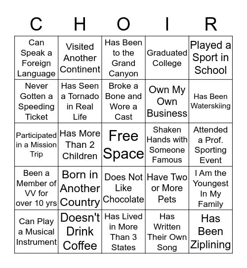 Getting To Know Each Other Bingo Card