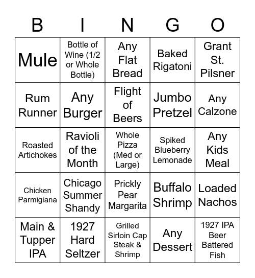 Menu Bingo 6/9 - 6/11 Bingo Card