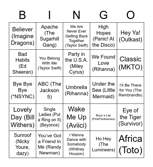 MUSIC BINGO Card