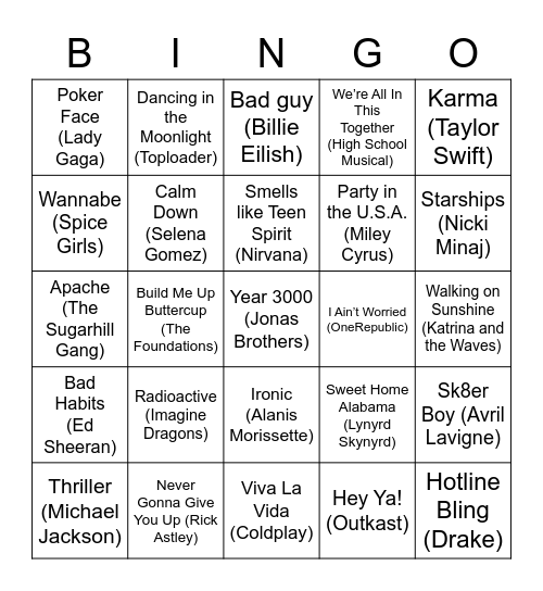 MUSIC BINGO Card