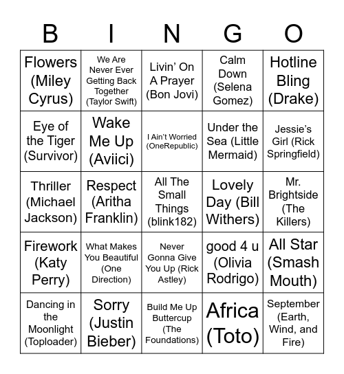 MUSIC BINGO Card