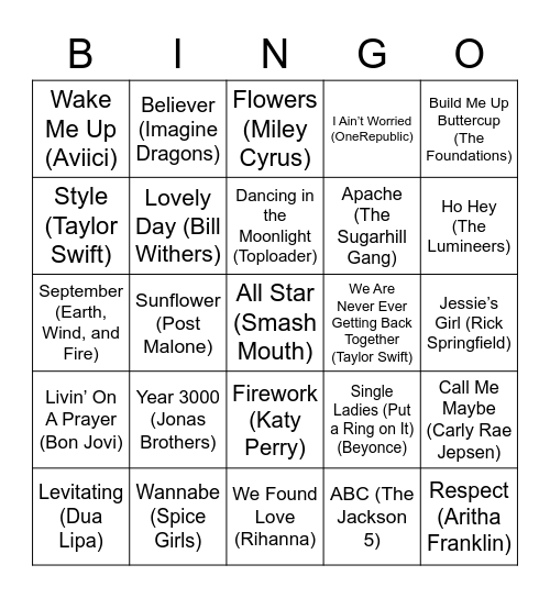 MUSIC BINGO Card