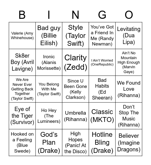 MUSIC BINGO Card