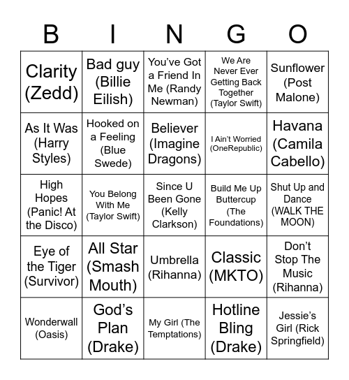 MUSIC BINGO Card