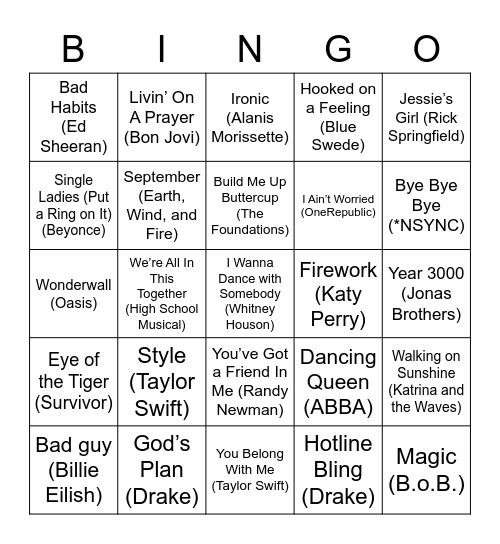 MUSIC BINGO Card