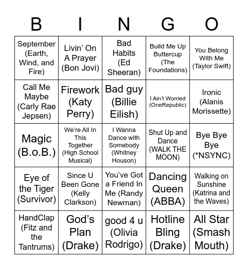 MUSIC BINGO Card