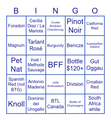 PARIS PARIS WINE BINGO BATTLE Bingo Card