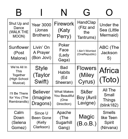 MUSIC BINGO Card