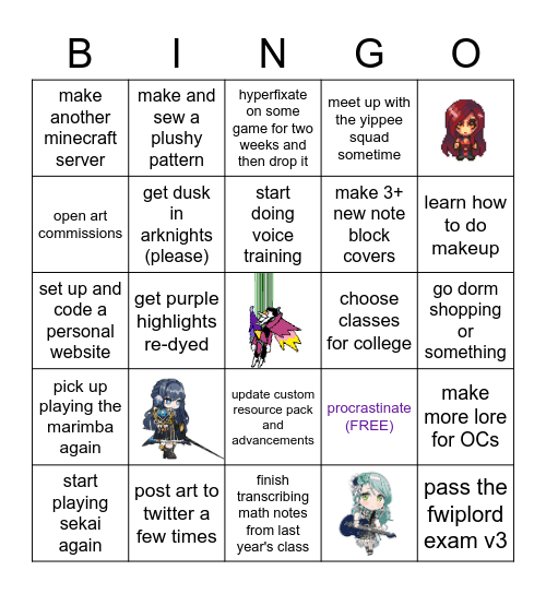 Grilled Sushi Bingo Card
