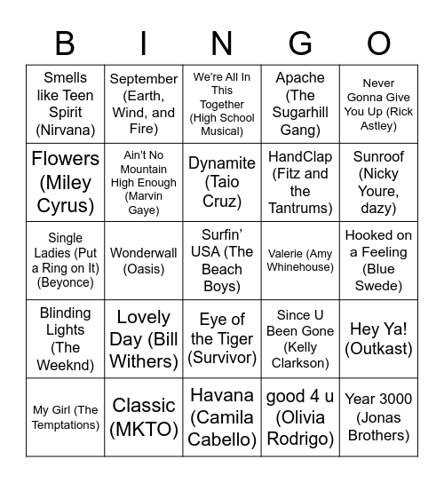 MUSIC BINGO Card