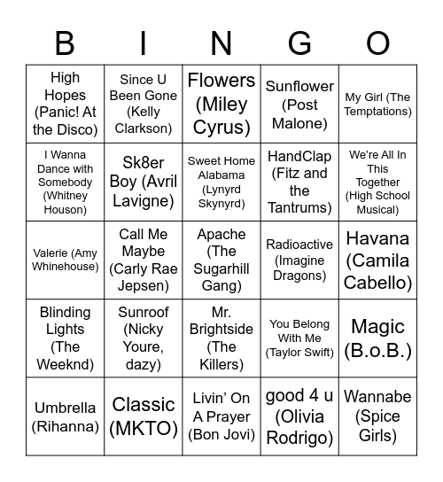 MUSIC BINGO Card