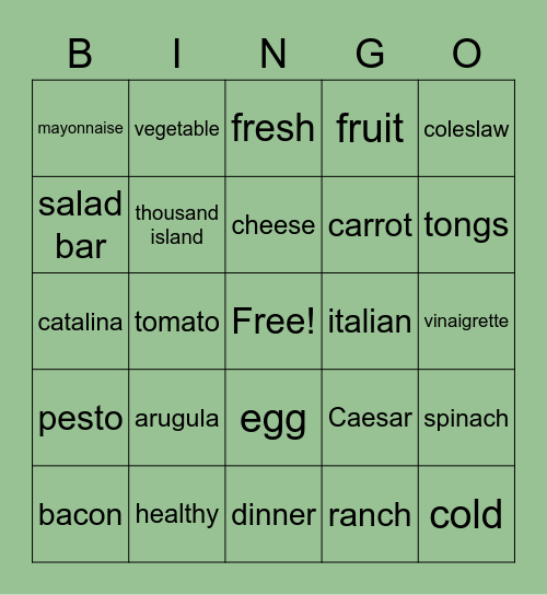 SALAD BINGO Card