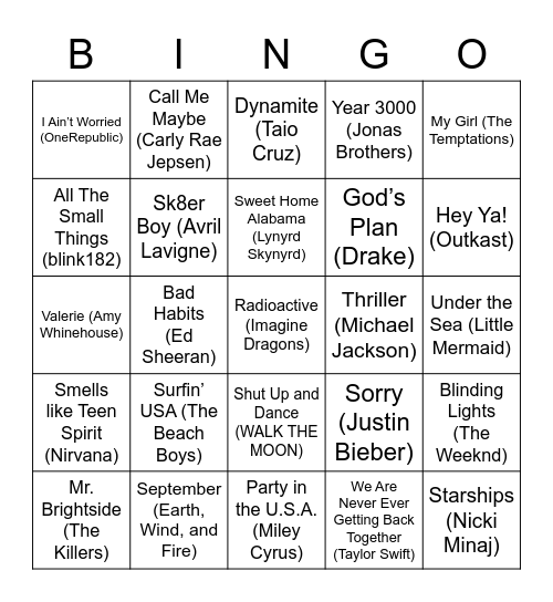 MUSIC BINGO Card