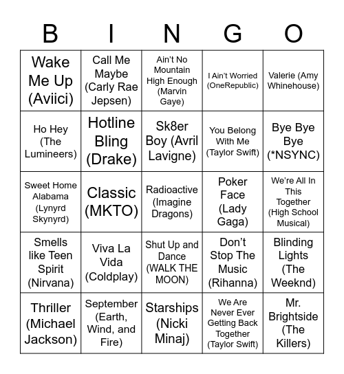 MUSIC BINGO Card