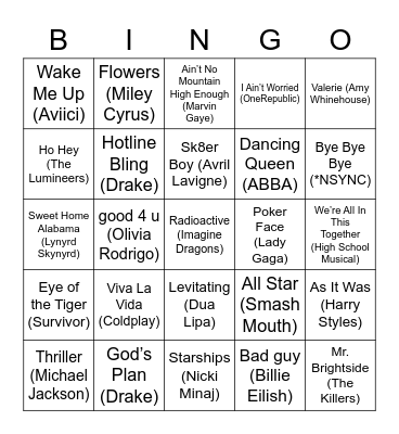 MUSIC BINGO Card