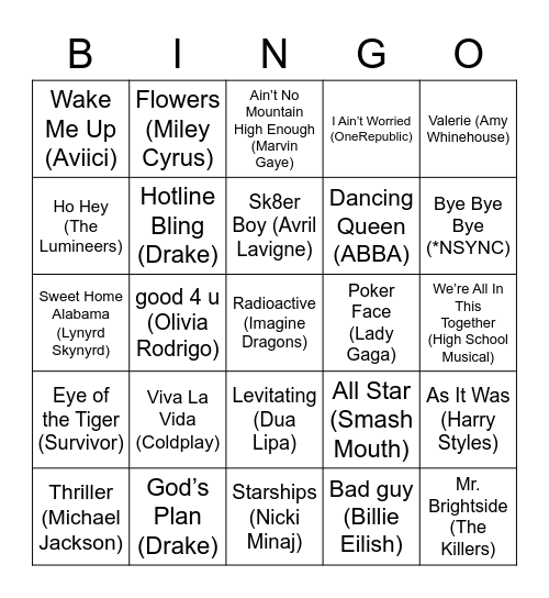 MUSIC BINGO Card