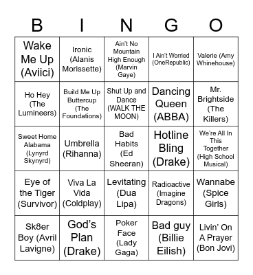 MUSIC BINGO Card