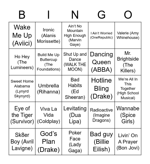 MUSIC BINGO Card