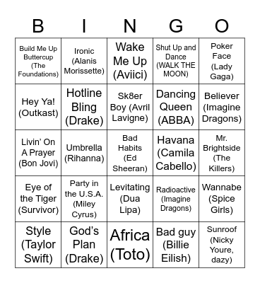 MUSIC BINGO Card
