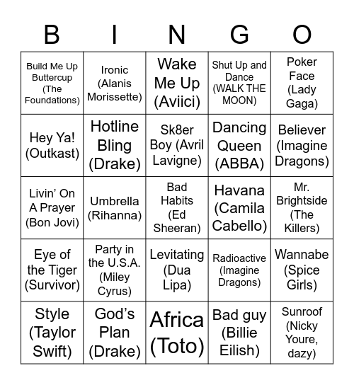 MUSIC BINGO Card