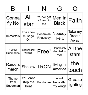 Movies songs Bingo Card