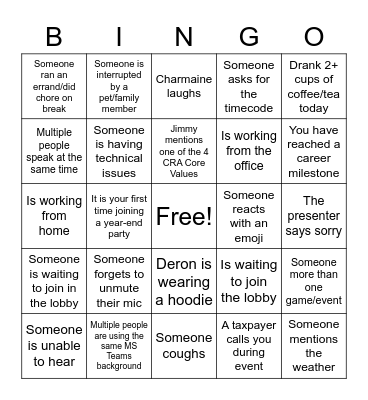 Year End Party Bingo Card