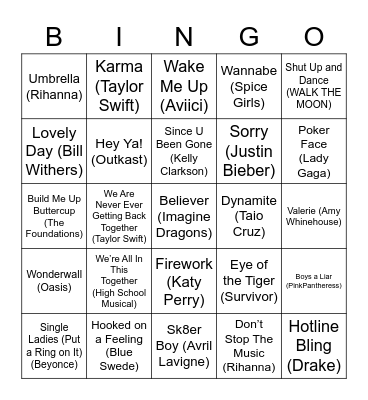 MUSIC BINGO Card