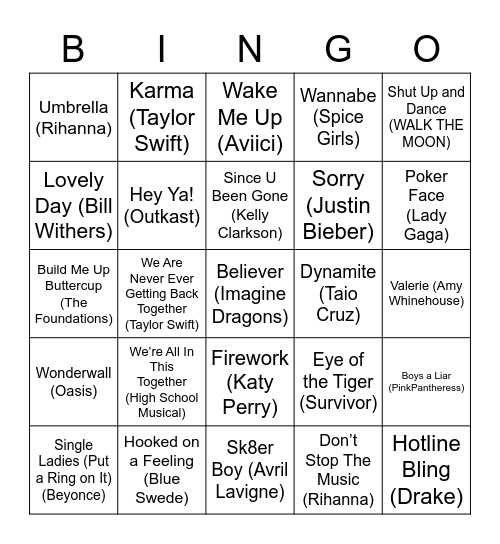 MUSIC BINGO Card