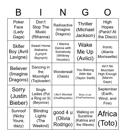 MUSIC BINGO Card