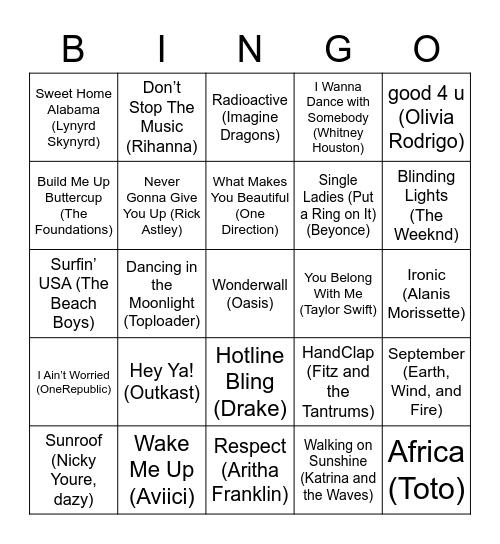 MUSIC BINGO Card