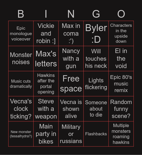 Stranger things 5 trailer bingo :] Bingo Card