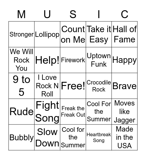 Music Bingo Card