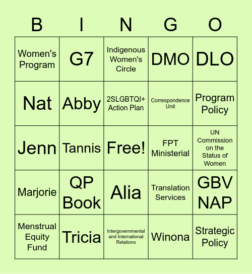 PERB Bingo Card
