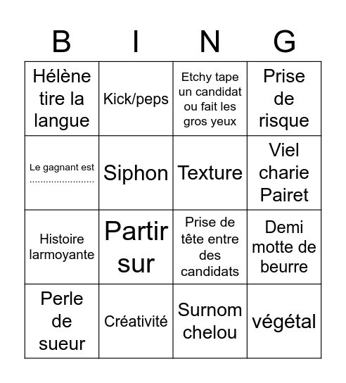 Top chef 2023 : la finale Bingo Card