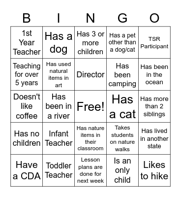 Bringing Nature In Bingo Card