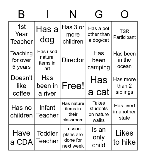 Bringing Nature In Bingo Card