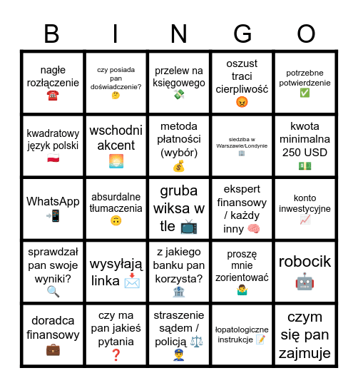 SCAM BINGO Card