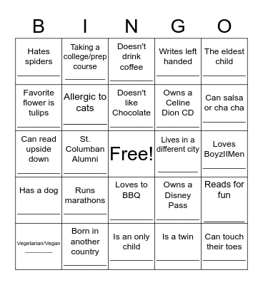 Second Grade Parent Meeting  Bingo Card