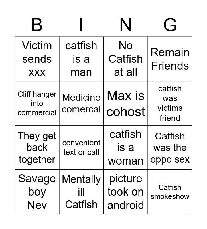 Catfish tv show Bingo Card