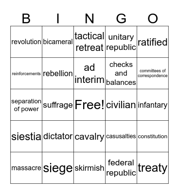 Era 5 part 2 Revolution Bingo Card