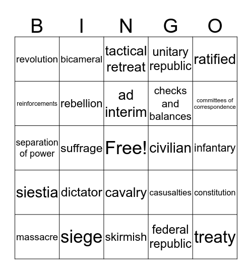 Era 5 part 2 Revolution Bingo Card